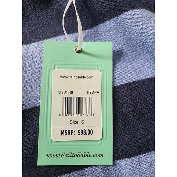 NWT STS Sail To Sable Blue/Navy Striped Fringe Nautical Tank Top Size S Shirt - Picture 7 of 10